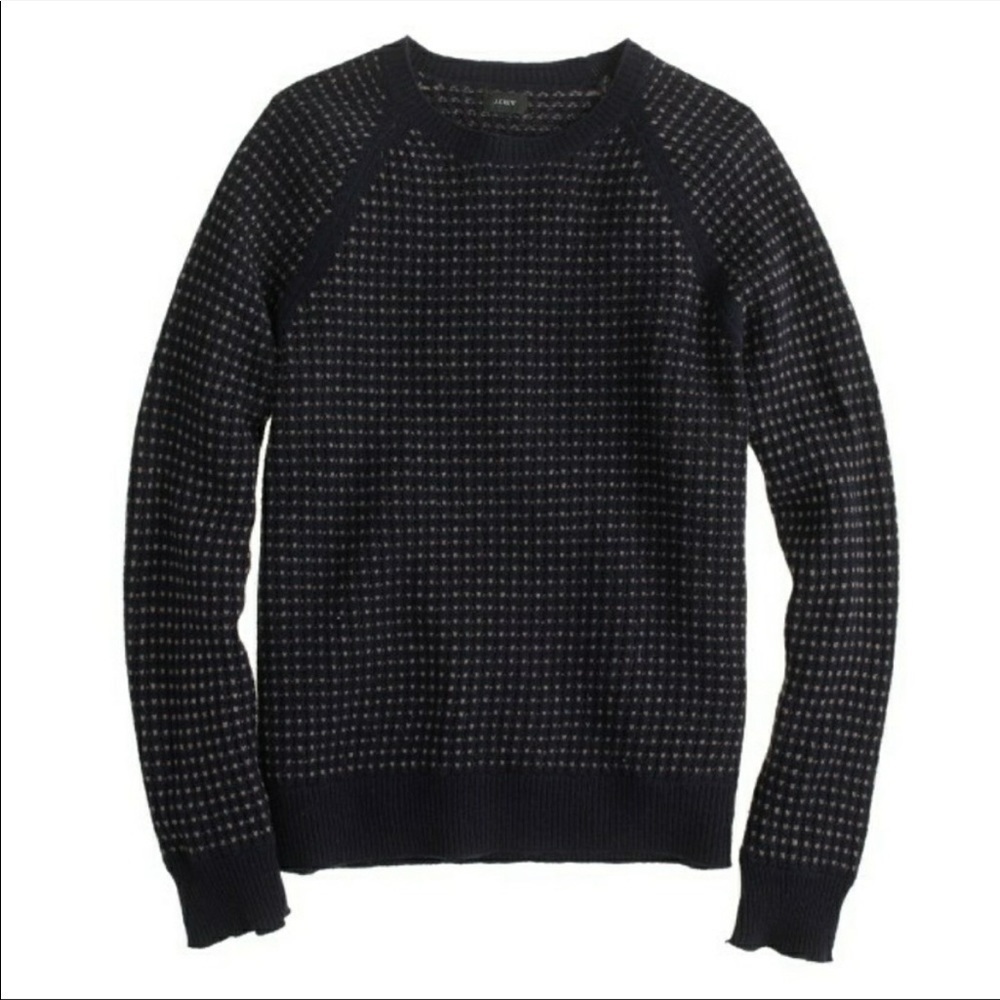 J CREW 100% Wool Grid Patterned Galloway Norweigan Sweater - Navy size L